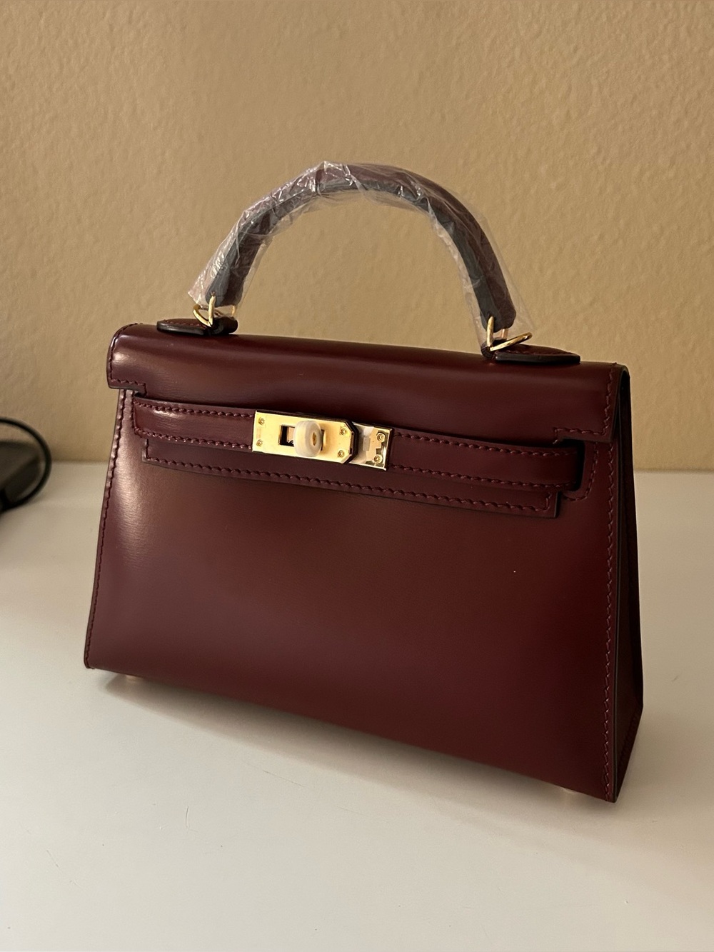 19cm Cherry Red Top Handle Mini Leather Bag
